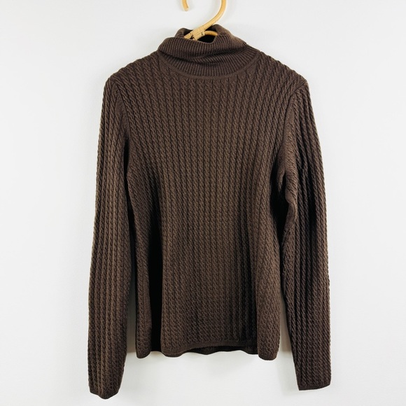 Brooks Brothers cashmere, wool and silk brown cable knit turtleneck sweater - Picture 2 of 11